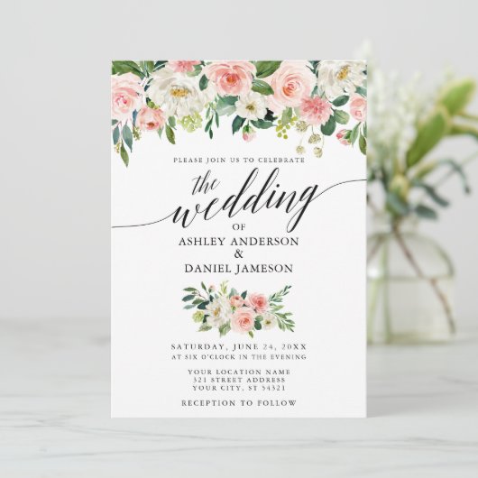 Calligrafie Roze bloedige bruiloft Kaart (Staand voorkant)