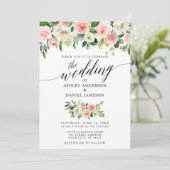Calligrafie Roze Blush Floral Wedding W Kaart (Staand voorkant)