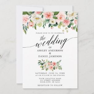 Calligrafie Roze Blush Floral Wedding W Kaart