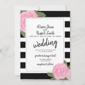 Calligrafie Roze Roze Zwart + Witte streep bruilof Kaart (Voorkant)