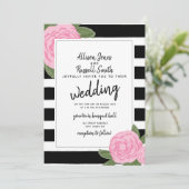 Calligrafie Roze Roze Zwart + Witte streep bruilof Kaart (Staand voorkant)