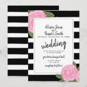 Calligrafie Roze Roze Zwart + Witte streep bruilof Kaart (Voorkant / Achterkant)