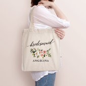 Calligrafie Roze Witte Floral Bridesmaid Naam Tote Bag
