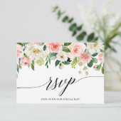 Calligrafie Roze witte Floral Wedding RSVP Kaart (Staand voorkant)