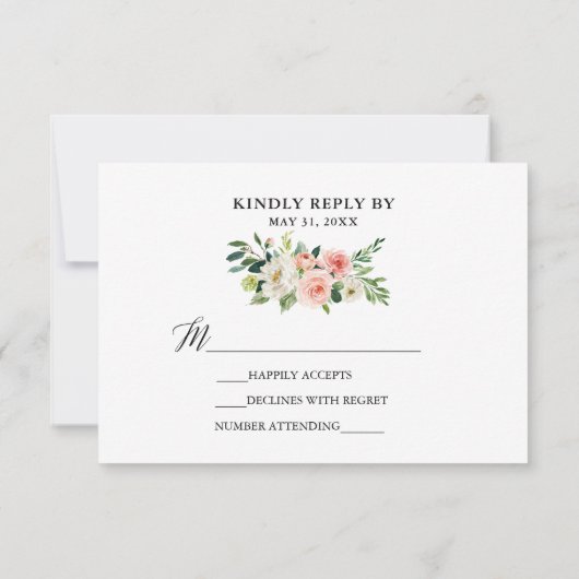 Calligrafie Roze witte Floral Wedding RSVP Kaart (Achterkant)