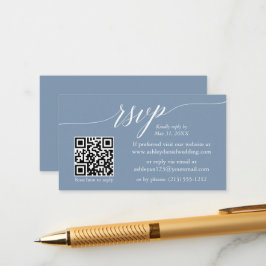 Calligrafie RSVP Wedding QR Dusty Blue Informatiekaartje