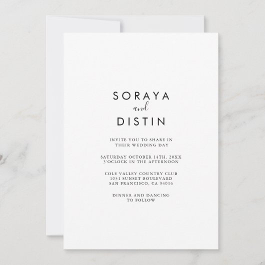 Calligrafie Rug & Front Formal Wedding Kaart (Voorkant)