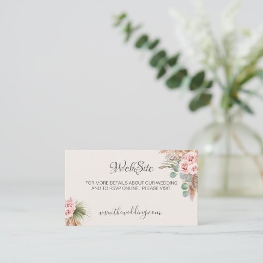 Calligrafie Rustic Boho Floral Wedding Website Bus Informatiekaartje (Staand voorkant)