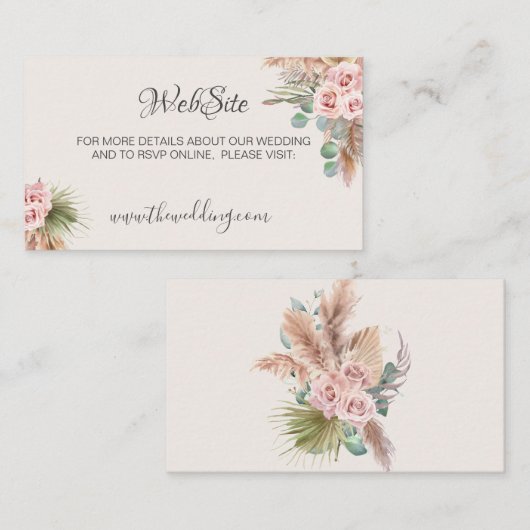 Calligrafie Rustic Boho Floral Wedding Website Bus Informatiekaartje (Voorkant / Achterkant)