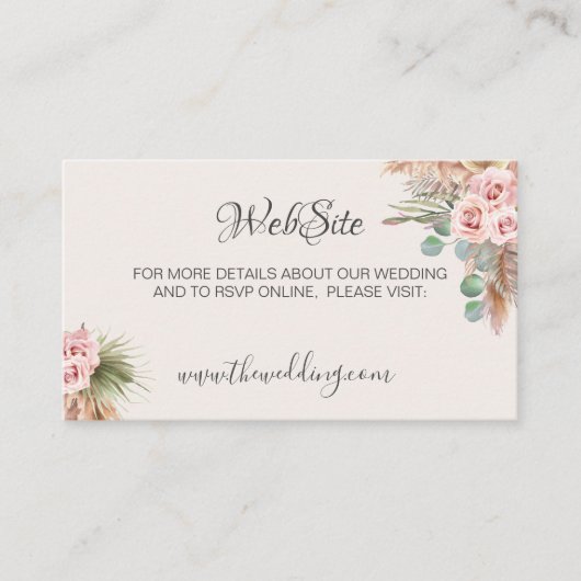 Calligrafie Rustic Boho Floral Wedding Website Bus Informatiekaartje (Voorkant)