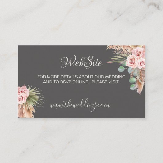 Calligrafie Rustic Boho Floral Wedding Website Informatiekaartje (Voorkant)