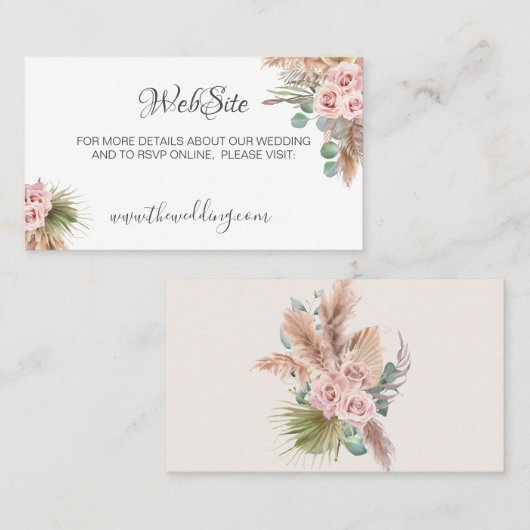 Calligrafie Rustic Boho Floral Wedding Website Visitekaartje (Voorkant / Achterkant)