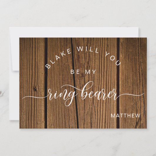 Calligrafie Rustic Wood, ben mijn Ring Bearer Card Notitiekaartje (Voorkant)