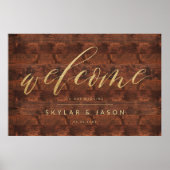 Calligrafie Rustic Wood & Gold Welcome Wedding Poster (Voorkant)