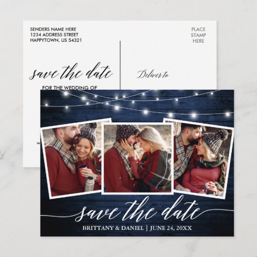 Calligrafie Rustige blauwe houten lichten sparen d Briefkaart (Voorkant / Achterkant)