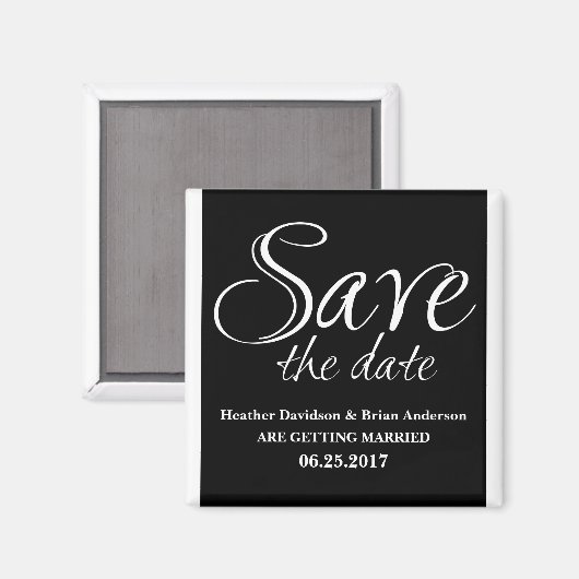 Calligrafie Save the Date Magnet, Black Magneet (Voorkant / Achterkant)