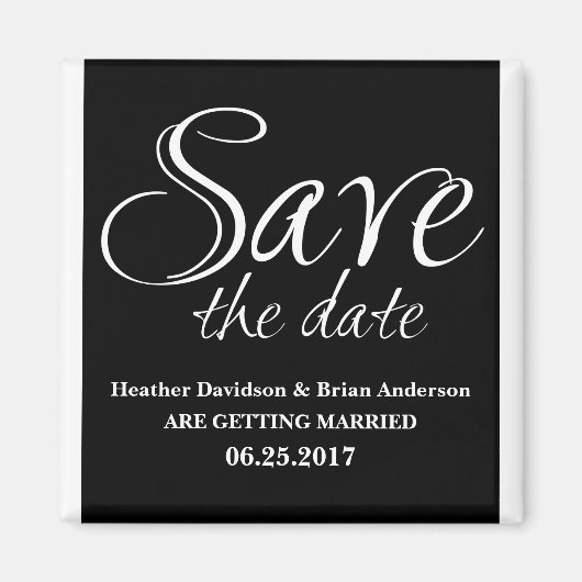 Calligrafie Save the Date Magnet, Black Magneet (Voorkant)