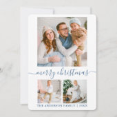 Calligrafie-script 3 Foto-usty Blue-Kerstmis Feestdagenkaart (Voorkant)