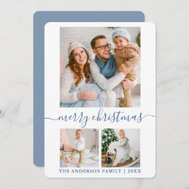 Calligrafie-script 3 Foto-usty Blue-Kerstmis Feestdagenkaart