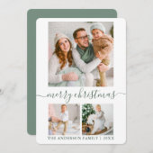 Calligrafie Script 3 Fotosap met groene kerst Feestdagenkaart (Voorkant / Achterkant)