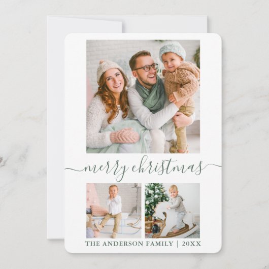 Calligrafie Script 3 Fotosap met groene kerst Feestdagenkaart (Voorkant)