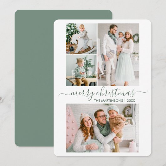 Calligrafie script 4 Fotokerstpagina groen Feestdagenkaart (Voorkant / Achterkant)