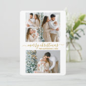 Calligrafie Script 4 Fotoliefhebber kerstgoud Feestdagenkaart (Staand voorkant)