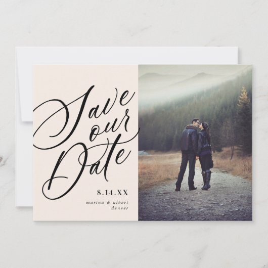 Calligrafie-script | Blush | Foto Save The Date (Voorkant)