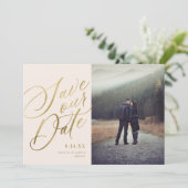 Calligrafie-script | Blush Gold | Foto Save The Date (Staand voorkant)