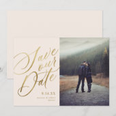 Calligrafie-script | Blush Gold | Foto Save The Date (Voorkant / Achterkant)