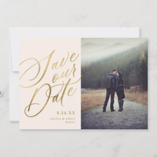Calligrafie-script Blush Gold Foto Save The Date