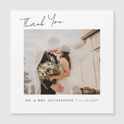 Calligrafie-script bruiloft Foto bedankt Magnet (Voorkant)