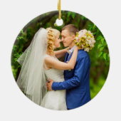 Calligrafie-script bruiloft Foto gehuwd en Merry Keramisch Ornament (Achterkant)