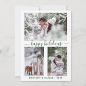 Calligrafie Script Couple 3 Foto groen Feestdagenkaart (Voorkant)