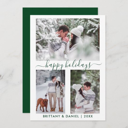 Calligrafie Script Couple 3 Foto groen Feestdagenkaart (Voorkant / Achterkant)