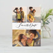 Calligrafie Script Fotocollage Save The Date (Staand voorkant)