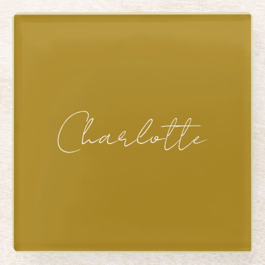 Calligrafie Script Gouden Kleur Eigen naam Bewerke Glazen Onderzetter (Voorkant)
