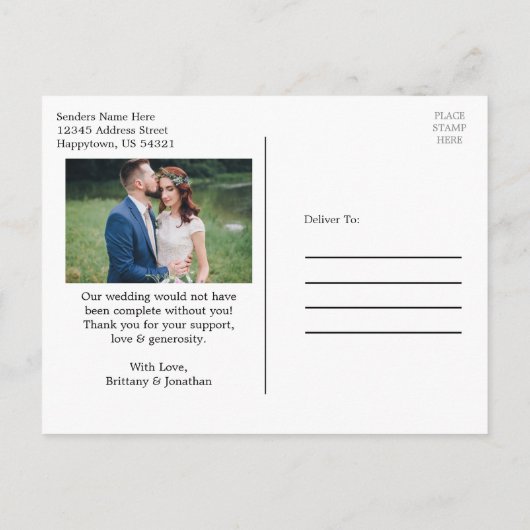 Calligrafie Script Hart 3 Foto Huwelijk Bedankt Briefkaart (Achterkant)