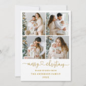 Calligrafie Script Hartstikke Kerstmis 4 Foto Gold Feestdagenkaart (Voorkant)