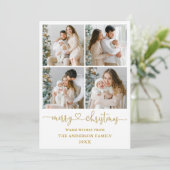 Calligrafie Script Hartstikke Kerstmis 4 Foto Gold Feestdagenkaart (Staand voorkant)