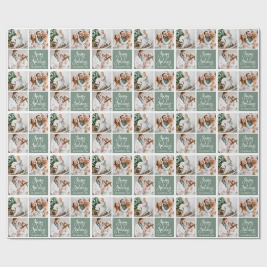 Calligrafie Script Holiday 3 Foto Sage Green Cadeaupapier (Vlak)