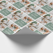 Calligrafie Script Holiday 3 Foto Sage Green Cadeaupapier (Hoek)
