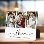 Calligrafie Script Love 3 Photo Weddenque Fotoplaat<br><div class="desc">Moderne Elegant Calligraphy Script Love 3 Photo Wedding Plaque</div>