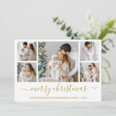 Calligrafie-script Merry kerst 5 Foto Gold Feestdagenkaart (Staand voorkant)