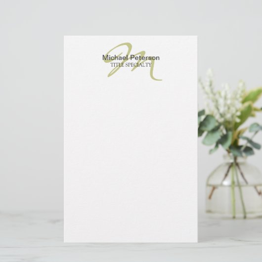 Calligrafie Script Monogram Initiaal Modern Briefpapier (Staand voorkant)