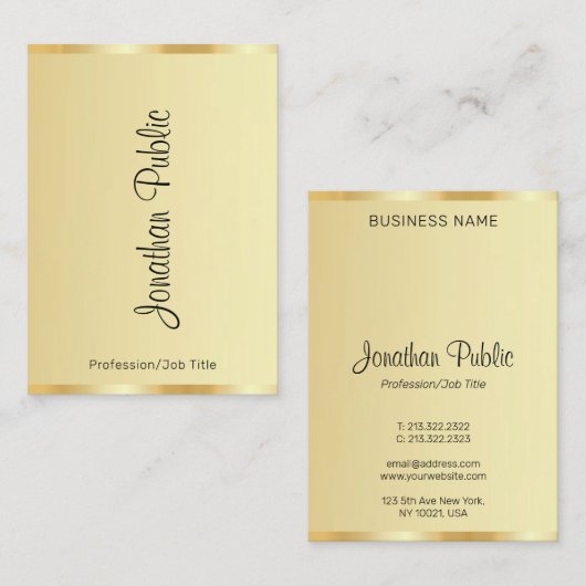 Calligrafie Script Naam Gold Look Modern Verticaal Visitekaartje (Voorkant / Achterkant)