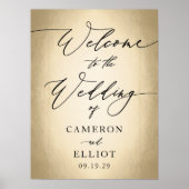 Calligrafie-script op gouden welkome bruiloft poster (Voorkant)