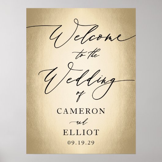 Calligrafie-script op gouden welkome bruiloft poster (Voorkant)