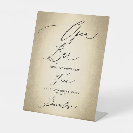 Calligrafie-script Open Bar Priceless Weddenschap Reclamebord Met Voetstuk (Voorkant)