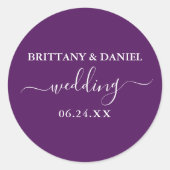 Calligrafie-script Paarse Wedding Envelope-zegels Ronde Sticker (Voorkant)